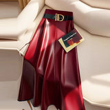 Women's A-Line Fashion S-3XL Designer PU Leather Skirts (Midi)