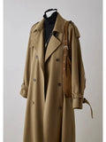 Women's Khaki Long Trench Fashion Designer S-L Ruffled Loose Jackets