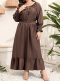 Women's Khaki Drawstring Fashion Designer L-5XL Long Dresses (Plus Size)