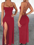 Women's High-Slit Cross-Strap S-L Fashion Designer Plunged Dresses (Long)