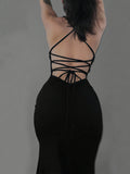 Women's High-Slit Cross-Strap S-L Fashion Designer Plunged Dresses (Long)