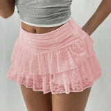 Women's Lace S-L Fashion Designer Mini Skirts (Short)