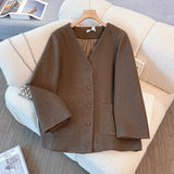 Women's Fashion Designer 5-9XL V-Neck Woolen Coats (Plus Size)