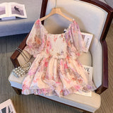 Women's Designer Chiffon Floral Blouse 5-9XL Fashion T-Shirts (Plus Size)