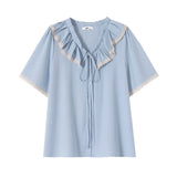 Women's Fashion Designer Lace Trim 4-9XL Trim Blouse T-Shirts (Plus Size)