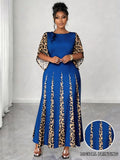 Women's Fashion Designer 1-4XL Leopard Print Long Dresses (Plus Size)