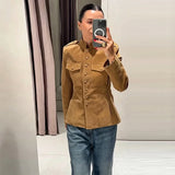 Women's Double Breasted Fashion Designer Plaid S-L Jackets
