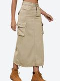 Women's Bodycon Fashion S-XL Designer Cargo Drawstring Skirts (Long)