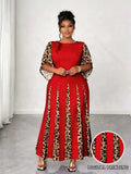 Women's Fashion Designer 1-4XL Leopard Print Long Dresses (Plus Size)