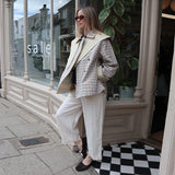 Women's Double Breasted Fashion Designer Plaid S-L Jackets
