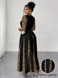 Women's Fashion Designer 1-4XL Leopard Print Long Dresses (Plus Size)