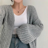 MEXZT Vintage Harajuku Lantern Sleeve Women Cardigan Sweater Casual Korean Fall Streetwear Tops Coat Chic Lazy Wind Y2k Sweater