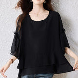 Women's 1-5XL Blouse Fashion Designer Ruffle Chiffon T-Shirts (Plus Size)-Women's Fashion Designer Plus Size Long-Sleeve Tops-International Women's Clothing