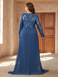 Women's 1-5XL Fashion Designer Chiffon Sequin Long Dresses (Plus Size)