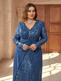 Women's 1-5XL Fashion Designer Chiffon Sequin Long Dresses (Plus Size)