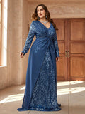 Women's 1-5XL Fashion Designer Chiffon Sequin Long Dresses (Plus Size)