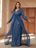 Women's 1-5XL Fashion Designer Chiffon Sequin Long Dresses (Plus Size)