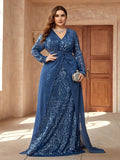 Women's 1-5XL Fashion Designer Chiffon Sequin Long Dresses (Plus Size)