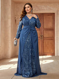 Women's 1-5XL Fashion Designer Chiffon Sequin Long Dresses (Plus Size)
