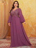 Women's 1-5XL Fashion Designer Sequin Chiffon Long Dresses (Plus Size)