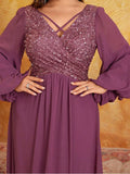 Women's 1-5XL Fashion Designer Sequin Chiffon Long Dresses (Plus Size)
