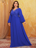 Women's 1-5XL Fashion Designer Sequin Chiffon Long Dresses (Plus Size)