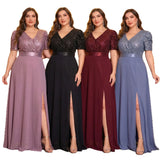 Women's 1-5XL Fashion Designer Sequin Split Long Dresses (Plus Size)