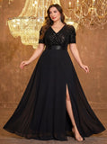 Women's 1-5XL Fashion Designer Sequin Split Long Dresses (Plus Size)