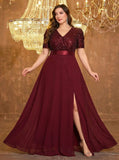 Women's 1-5XL Fashion Designer Sequin Split Long Dresses (Plus Size)