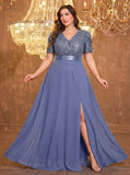 Women's 1-5XL Fashion Designer Sequin Split Long Dresses (Plus Size)