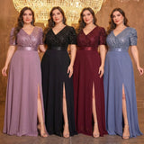 Women's 1-5XL Fashion Designer Sequin Split Long Dresses (Plus Size)