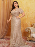Women's 1-5XL Fashion Designer Sequins Evening Long Dresses (Plus Size)