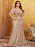 Women's 1-5XL Fashion Designer Sequins Evening Long Dresses (Plus Size)