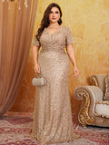 Women's 1-5XL Fashion Designer Sequins Evening Long Dresses (Plus Size)