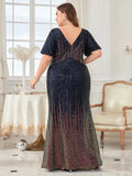 Women's 1-5XL Fashion Designer Surplice Neck Sequin Long Dresses (Plus Size)