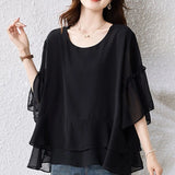Women's 1-5XL Ruffle Chiffon Blouse Fashion Designer T-Shirts (Plus Size)-Women's Fashion Designer Plus Size Long-Sleeve Tops-International Women's Clothing