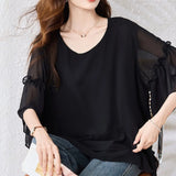 Women's 1-5XL Ruffle Chiffon Blouse Fashion Designer T-Shirts (Plus Size)-Women's Fashion Designer Plus Size Long-Sleeve Tops-International Women's Clothing