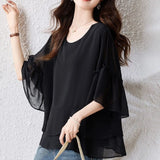 Women's 1-5XL Ruffle Chiffon Blouse Fashion Designer T-Shirts (Plus Size)-Women's Fashion Designer Plus Size Long-Sleeve Tops-International Women's Clothing