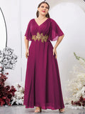Women's 1-7XL Fashion Designer Bridesmaid Chiffon Long Dresses (Plus Size)-Women's Fashion Designer Plus Size Dresses