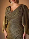 Women's 2-4XL A Line Sequin Fashion Designer Satin Long Dresses (Plus Size)-Dresses-International Women's Clothing