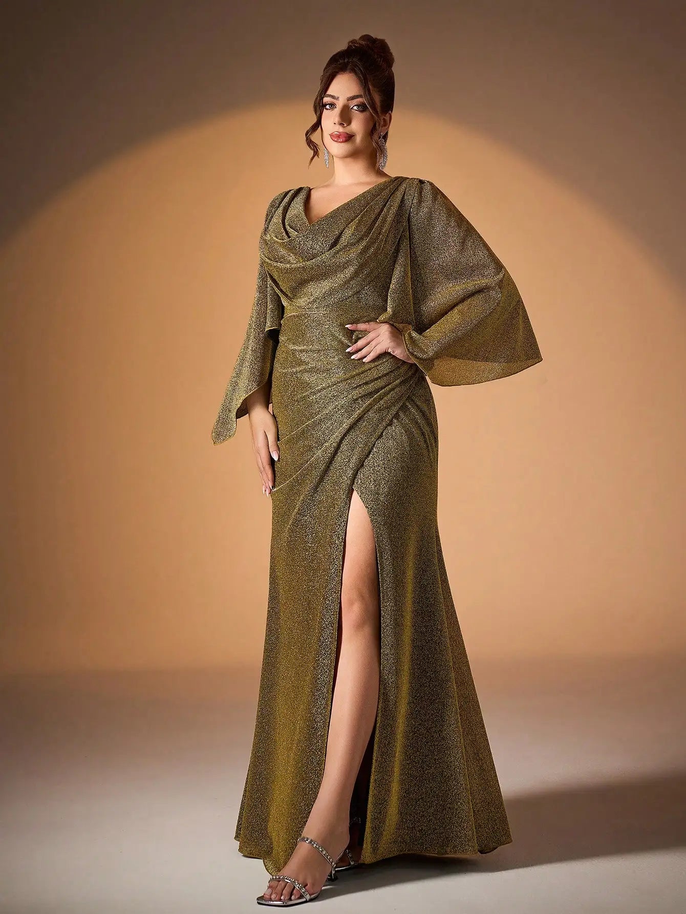 Women's 2-4XL A Line Sequin Fashion Designer Satin Long Dresses (Plus Size)