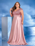 Women's 2-4XL A Line Sequin Fashion Designer Satin Long Dresses (Plus Size)