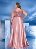 Women's 2-4XL A Line Sequin Fashion Designer Satin Long Dresses (Plus Size)