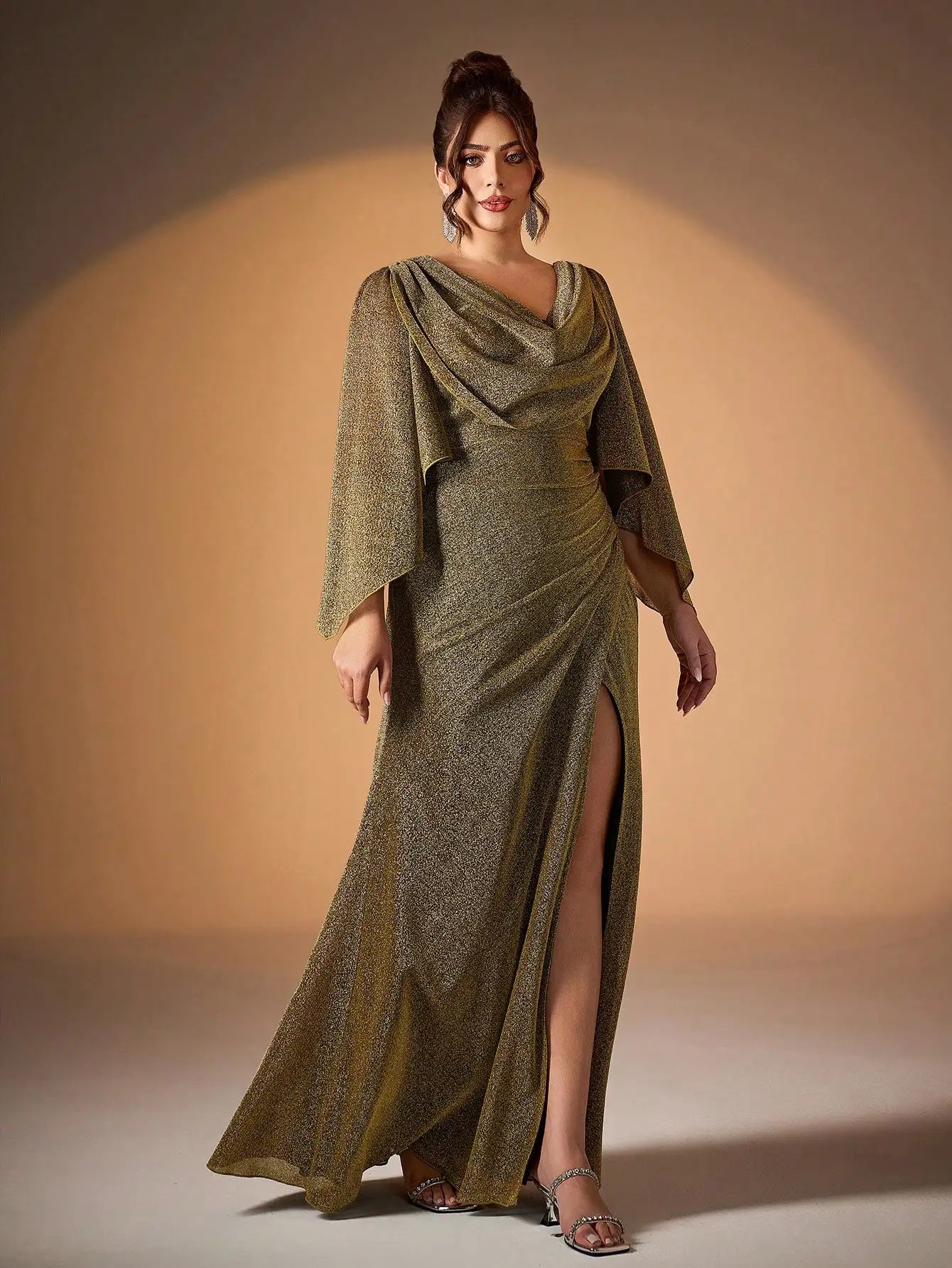 Women's 2-4XL A Line Sequin Fashion Designer Satin Long Dresses (Plus Size)