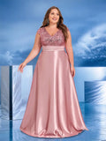 Women's 2-4XL A Line Sequin Fashion Designer Satin Long Dresses (Plus Size)