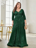 Women's 2-4XL Fashion Designer Sequins Evening Long Dresses (Plus Size)-Women's Fashion Designer Plus Size Dresses-Dark Green-Women&#x27;s fashion designer plus size clothes