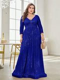 Women's 2-4XL Fashion Designer Sequins Evening Long Dresses (Plus Size)-Women's Fashion Designer Plus Size Dresses-Royal Blue-Women&#x27;s fashion designer plus size clothes