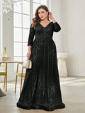 Women's 2-4XL Fashion Designer Sequins Evening Long Dresses (Plus Size)-Women's Fashion Designer Plus Size Dresses-black-Women&#x27;s fashion designer plus size clothes