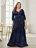 Women's 2-4XL Fashion Designer Sequins Evening Long Dresses (Plus Size)-Women's Fashion Designer Plus Size Dresses-Navy Blue-Women&#x27;s fashion designer plus size clothes
