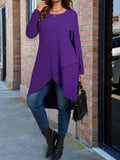 Women's 2-5XL Designer Fashion Asymmetrical Long-Sleeve Tops (Plus Size)